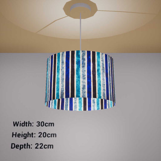 Oval Lamp Shade - P05 - Batik Stripes Blue, 30cm(w) x 20cm(h) x 22cm(d) - Imbue Lighting