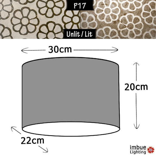 Oval Lamp Shade - P17 - Batik Big Flower on Natural, 30cm(w) x 20cm(h) x 22cm(d)