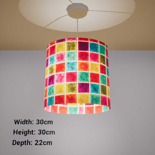 Oval Lamp Shade - P01 - Batik Multi Square, 30cm(w) x 30cm(h) x 22cm(d) - Imbue Lighting