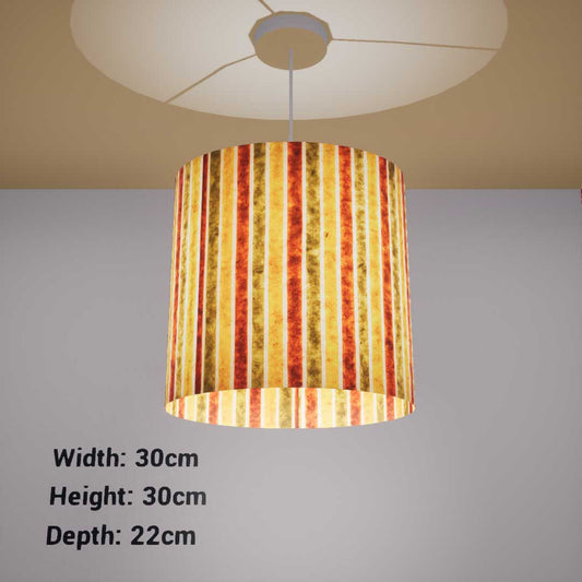 Oval Lamp Shade - P06 - Batik Stripes Autumn, 30cm(w) x 30cm(h) x 22cm(d)