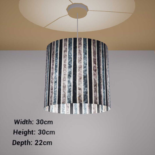 Oval Lamp Shade - P08 - Batik Stripes Grey, 30cm(w) x 30cm(h) x 22cm(d)