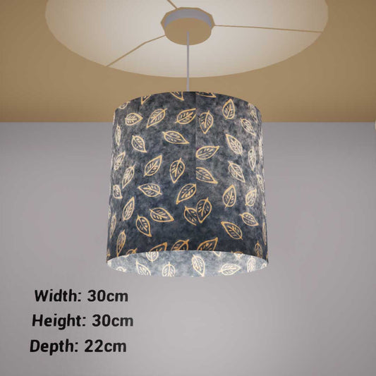 Oval Lamp Shade - P31 - Batik Leaf on Blue, 30cm(w) x 30cm(h) x 22cm(d)