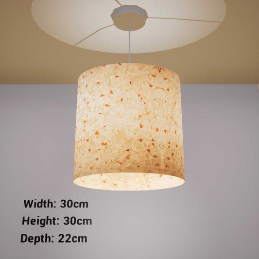 Oval Lamp Shade - P32 - Marigold Petals on Natural Lokta, 30cm(w) x 30cm(h) x 22cm(d)