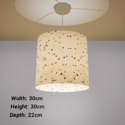 Oval Lamp Shade - P34 - Cornflower Petals on Natural Lokta, 30cm(w) x 30cm(h) x 22cm(d)