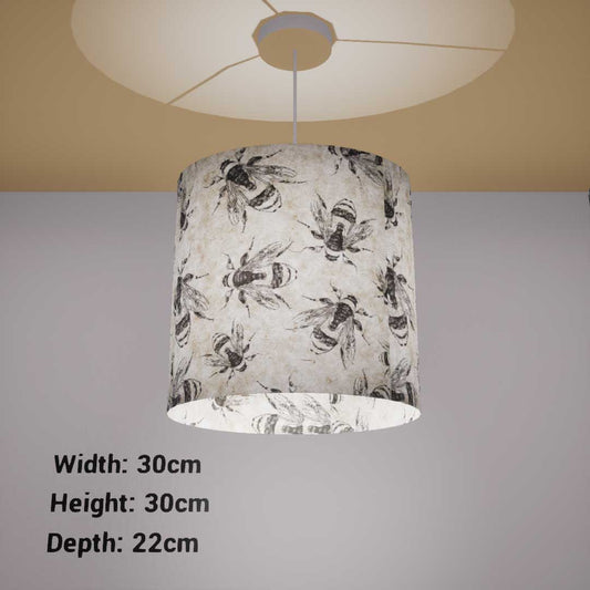Oval Lamp Shade - P42 - Bees Screen Print on Natural Lokta, 30cm(w) x 30cm(h) x 22cm(d)