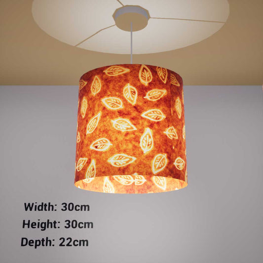 Oval Lamp Shade - P66 - Batik Leaf on Camel, 30cm(w) x 30cm(h) x 22cm(d) - Imbue Lighting