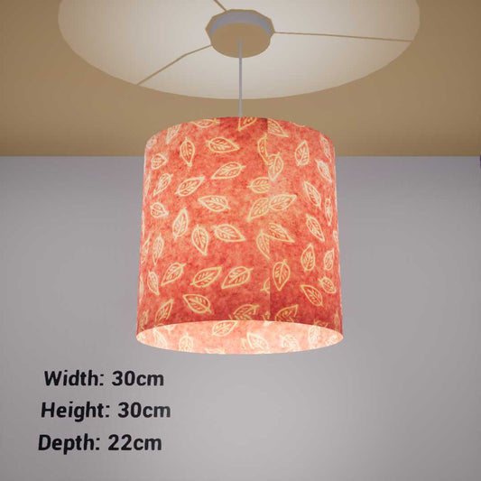 Oval Lamp Shade - P67 - Batik Leaf on Pink, 30cm(w) x 30cm(h) x 22cm(d) - Imbue Lighting