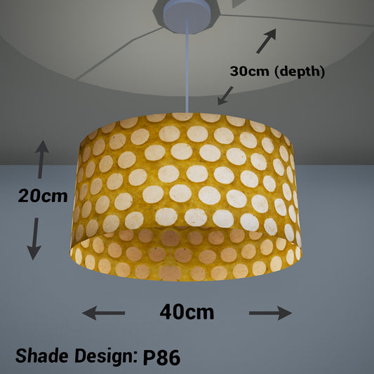Oval Lamp Shade - P86 ~ Batik Dots on Yellow, 40cm(w) x 20cm(h) x 30cm(d)