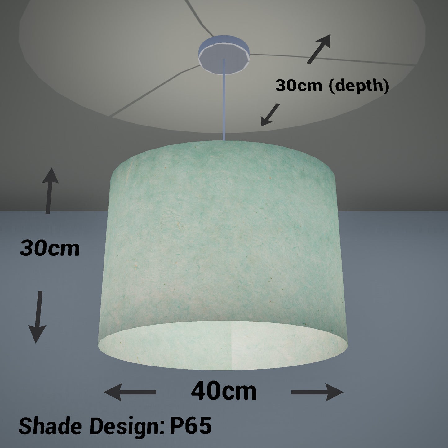 Oval Lamp Shade - P65 - Turquoise Lokta, 40cm(w) x 30cm(h) x 30cm(d)