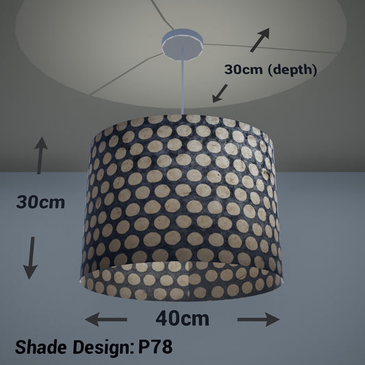 Oval Lamp Shade - P78 - Batik Dots on Grey, 40cm(w) x 30cm(h) x 30cm(d) - Imbue Lighting