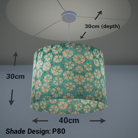 Oval Lamp Shade - P80 ~ Batik Star Flower Mint Green, 40cm(w) x 30cm(h) x 30cm(d) - Imbue Lighting