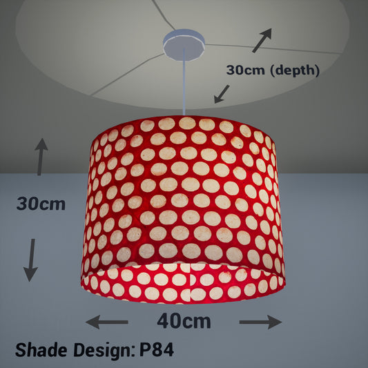 Oval Lamp Shade - P84 ~ Batik Dots on Red, 40cm(w) x 30cm(h) x 30cm(d)