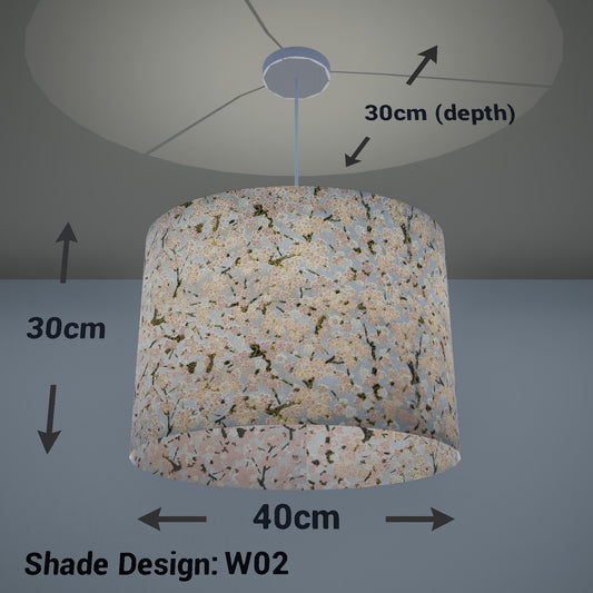 Oval Lamp Shade - W02 ~ Pink Cherry Blossom on Grey, 40cm(w) x 30cm(h) x 30cm(d) - Imbue Lighting