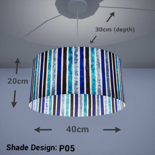 Oval Lamp Shade - P05 - Batik Stripes Blue, 40cm(w) x 20cm(h) x 30cm(d)