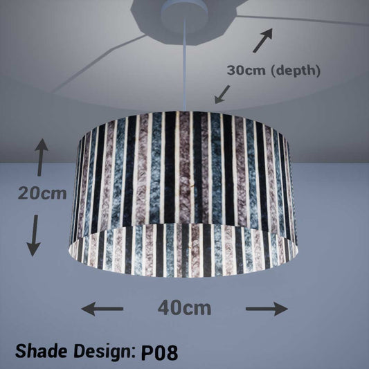 Oval Lamp Shade - P08 - Batik Stripes Grey, 40cm(w) x 20cm(h) x 30cm(d)
