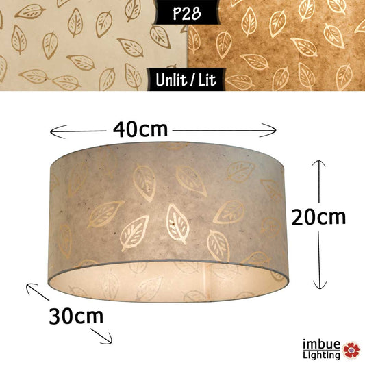 Oval Lamp Shade - P28 - Batik Leaf on Natural, 40cm(w) x 20cm(h) x 30cm(d)