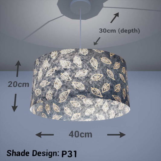 Oval Lamp Shade - P31 - Batik Leaf on Blue, 40cm(w) x 20cm(h) x 30cm(d)