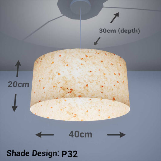 Oval Lamp Shade - P32 - Marigold Petals on Natural Lokta, 40cm(w) x 20cm(h) x 30cm(d)