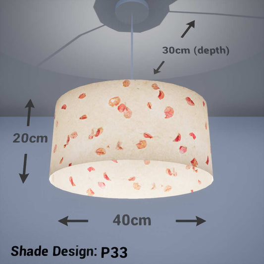 Oval Lamp Shade - P33 - Rose Petals on Natural Lokta, 40cm(w) x 20cm(h) x 30cm(d)