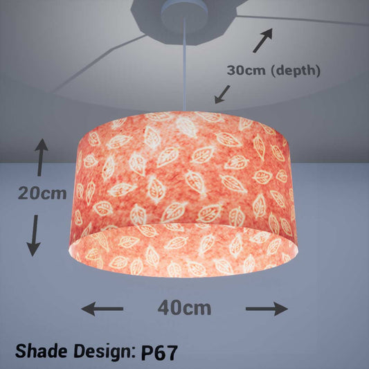 Oval Lamp Shade - P67 - Batik Leaf on Pink, 40cm(w) x 20cm(h) x 30cm(d) - Imbue Lighting