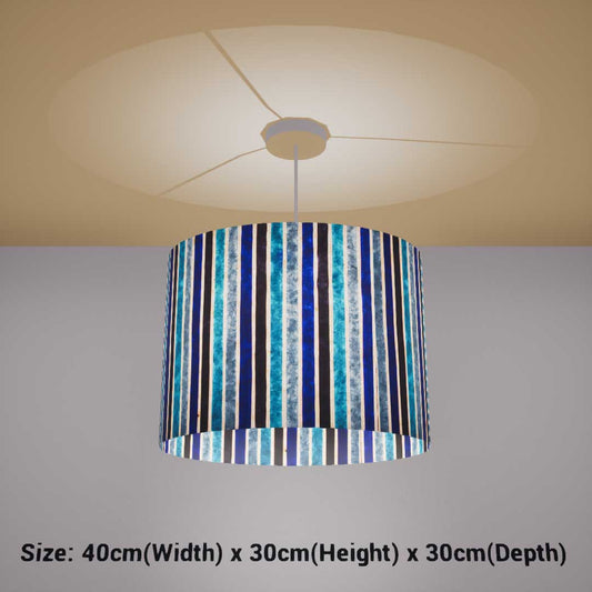Oval Lamp Shade - P05 - Batik Stripes Blue, 40cm(w) x 30cm(h) x 30cm(d)