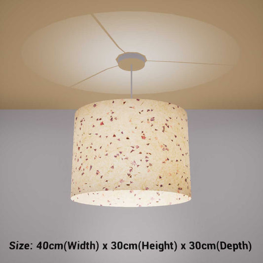 Oval Lamp Shade - P34 - Cornflower Petals on Natural Lokta, 40cm(w) x 30cm(h) x 30cm(d)