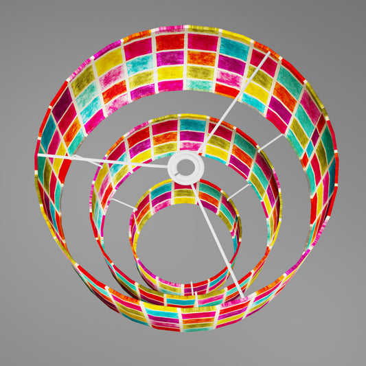 3 Tier Lamp Shade - P01 - Batik Multi Square, 40cm x 20cm, 30cm x 17.5cm & 20cm x 15cm