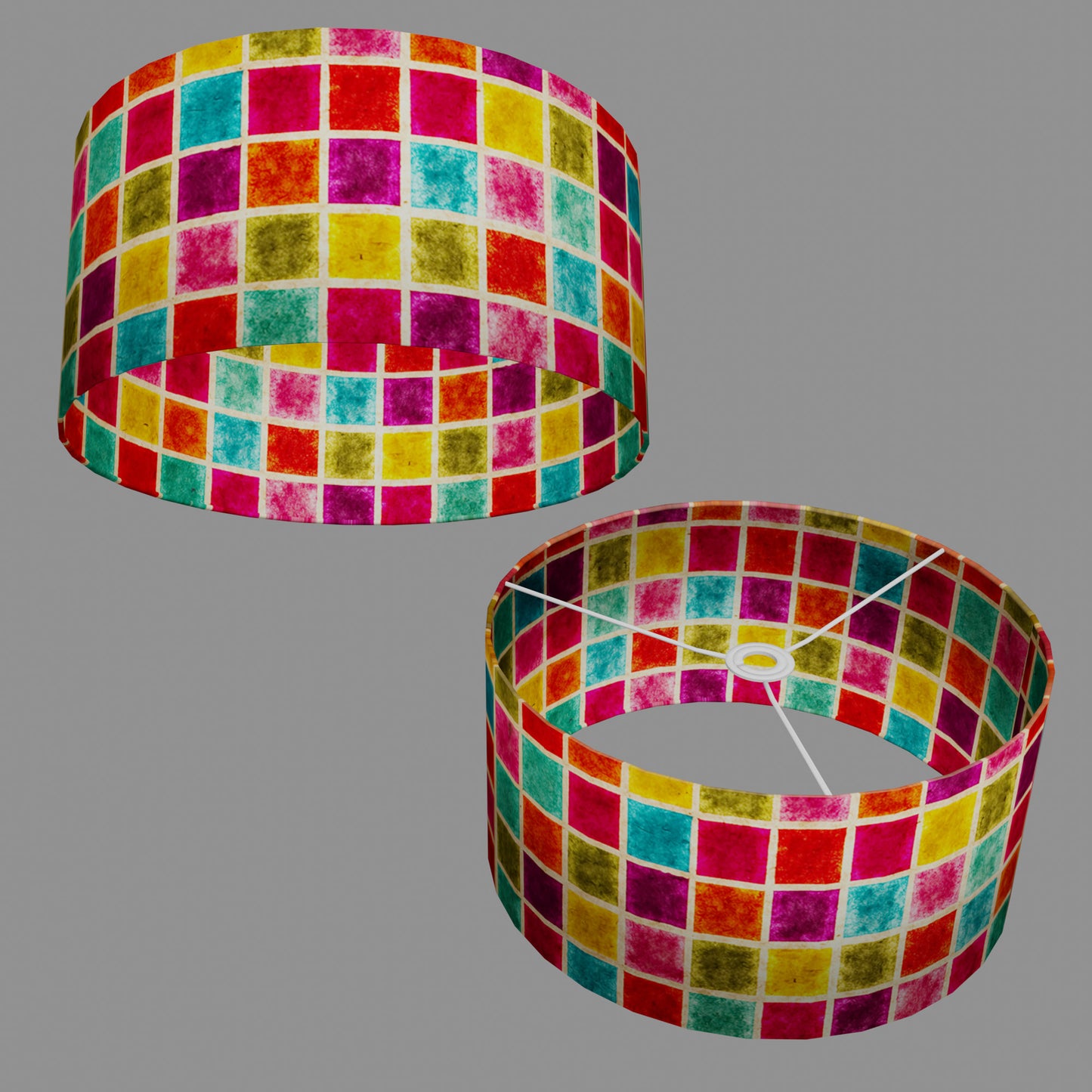 Drum Lamp Shade - P01 - Batik Multi Square, 40cm(d) x 20cm(h)