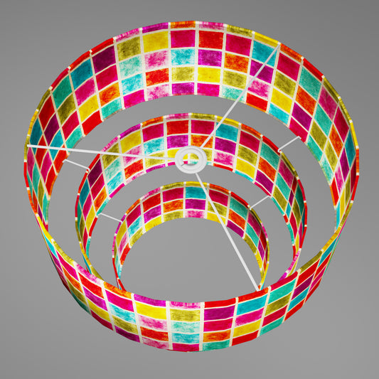 3 Tier Lamp Shade - P01 - Batik Multi Square, 50cm x 20cm, 40cm x 17.5cm & 30cm x 15cm