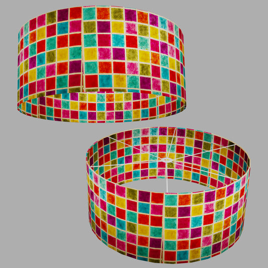 Drum Lamp Shade - P01 - Batik Multi Square, 70cm(d) x 30cm(h)