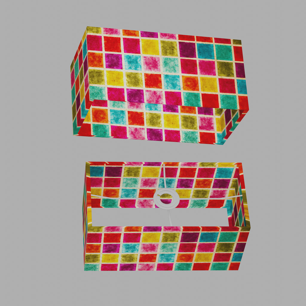 Rectangle Lamp Shade - P01 - Batik Multi Square, 40cm(w) x 20cm(h) x 20cm(d)