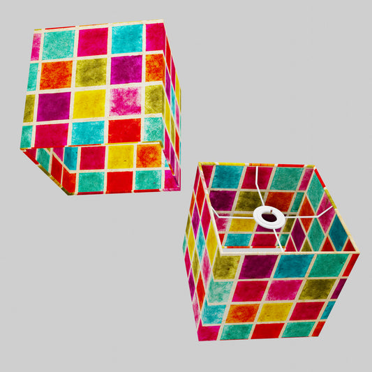 Square Lamp Shade - P01 - Batik Multi Square, 20cm(w) x 20cm(h) x 20cm(d)
