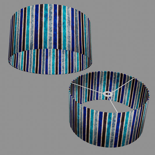 Drum Lamp Shade - P05 - Batik Stripes Blue, 40cm(d) x 20cm(h)