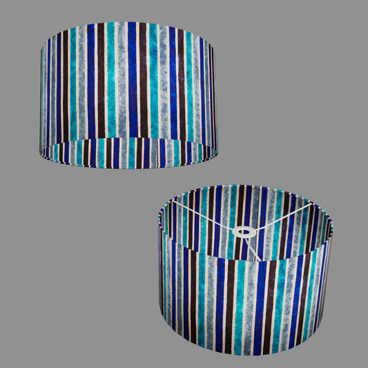 Drum Lamp Shade - P05 - Batik Stripes Blue, 35cm(d) x 20cm(h)