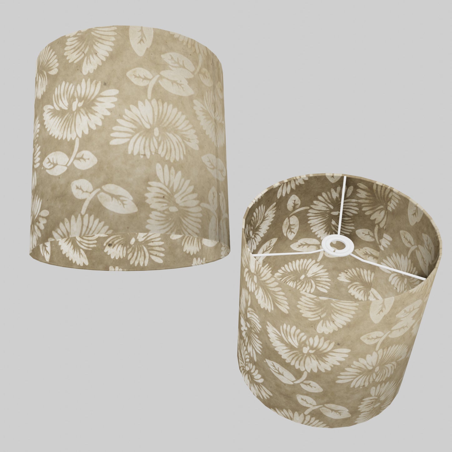 Drum Lamp Shade - P09 - Batik Peony on Natural, 30cm(d) x 30cm(h)