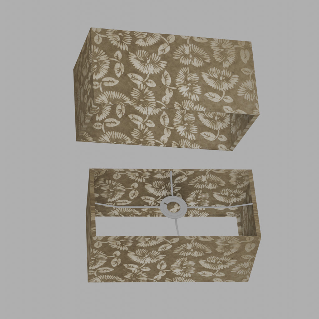 Rectangle Lamp Shade - P09 - Batik Peony on Natural, 40cm(w) x 20cm(h) x 20cm(d)