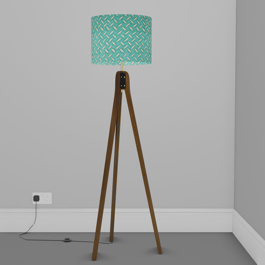 Sapele Tripod Floor Lamp - P15 - Batik Tread Plate Mint Green