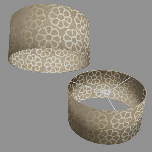 Drum Lamp Shade - P17 - Batik Big Flower on Natural, 40cm(d) x 20cm(h)