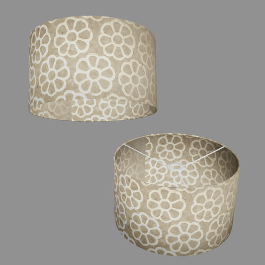 Drum Lamp Shade - P17 - Batik Big Flower on Natural, 35cm(d) x 20cm(h)