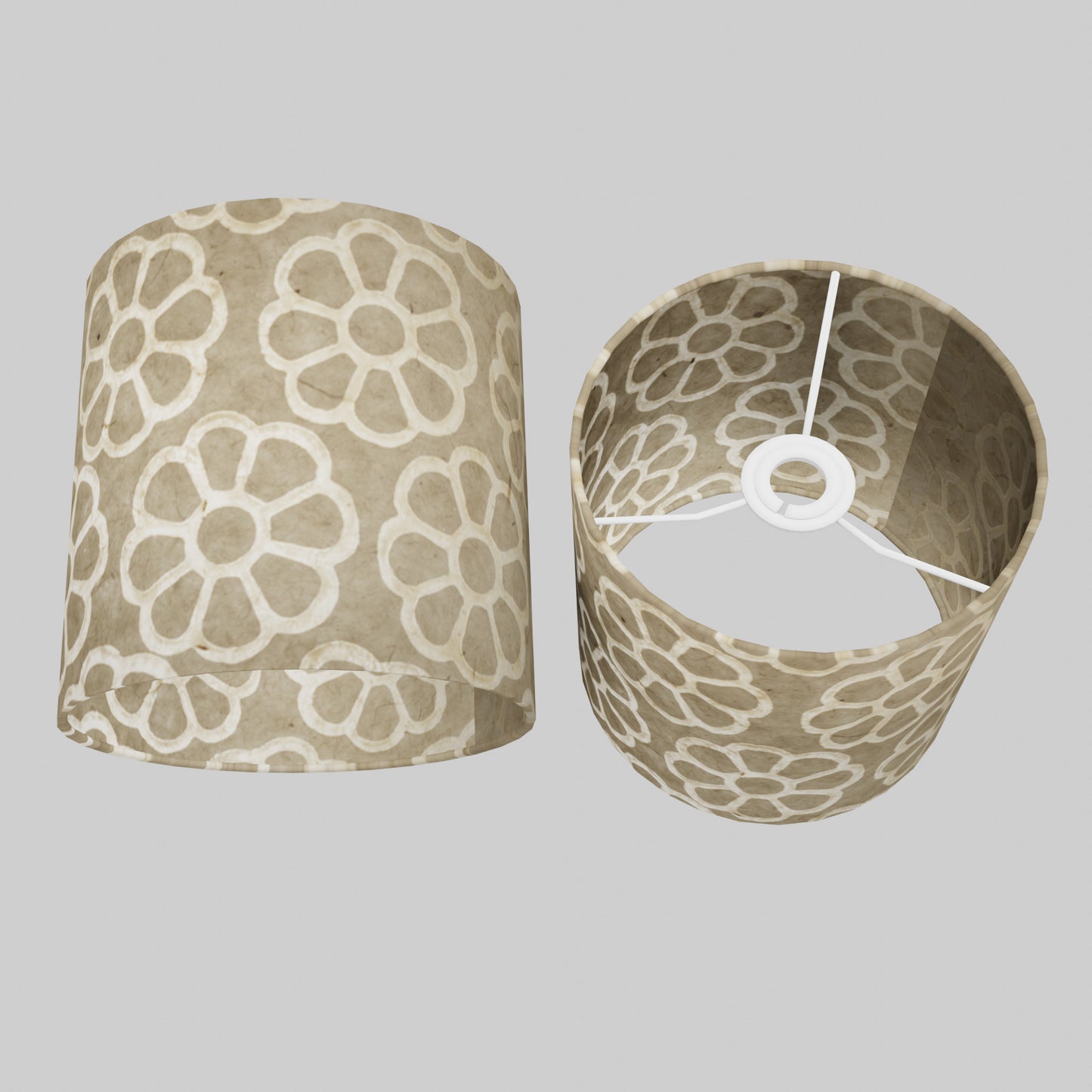 Drum Lamp Shade - P17 - Batik Big Flower on Natural, 20cm(d) x 20cm(h)