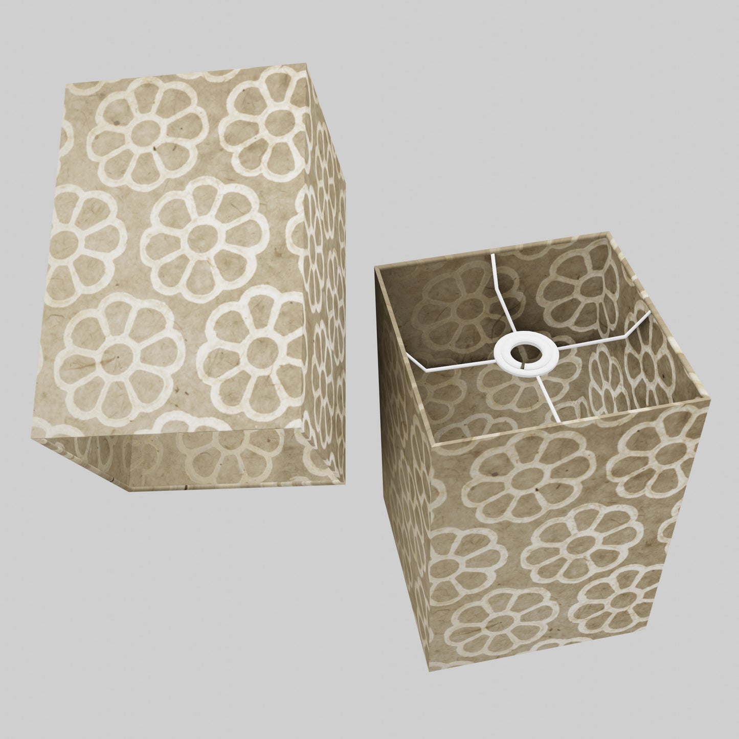 Square Lamp Shade - P17 - Batik Big Flower on Natural, 20cm(w) x 30cm(h) x 20cm(d)