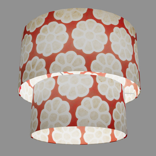 2 Tier Lamp Shade - P18 - Batik Big Flower on Red, 40cm x 20cm & 30cm x 15cm