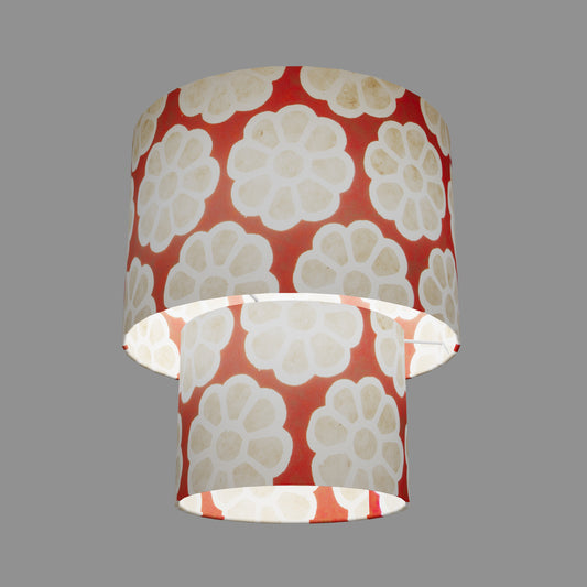 2 Tier Lamp Shade - P18 - Batik Big Flower on Red, 30cm x 20cm & 20cm x 15cm