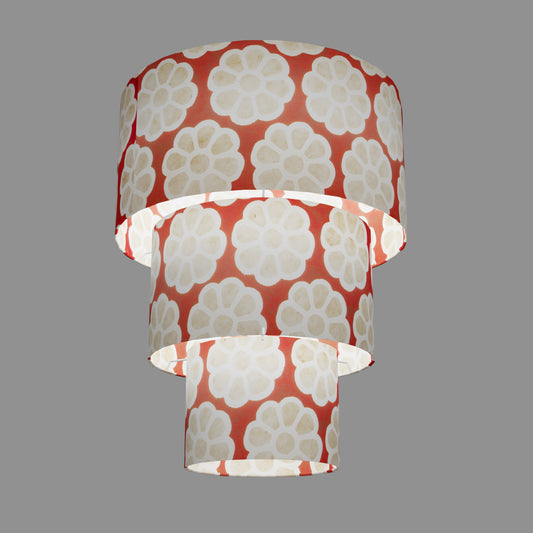 3 Tier Lamp Shade - P18 - Batik Big Flower on Red, 40cm x 20cm, 30cm x 17.5cm & 20cm x 15cm