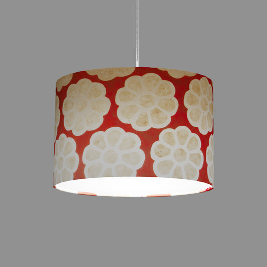 Oval Lamp Shade - P18 - Batik Big Flower on Red, 30cm(w) x 20cm(h) x 22cm(d)