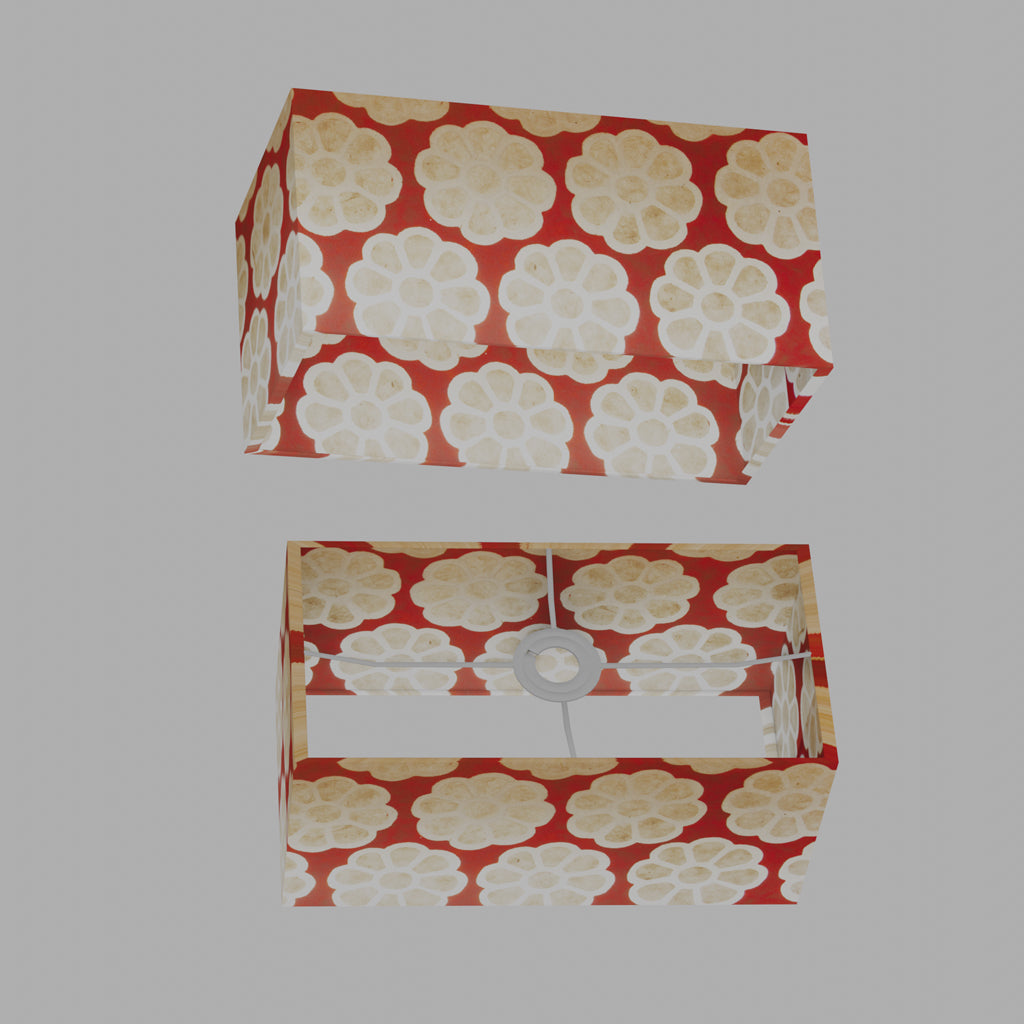 Rectangle Lamp Shade - P18 - Batik Big Flower on Red, 40cm(w) x 20cm(h) x 20cm(d)