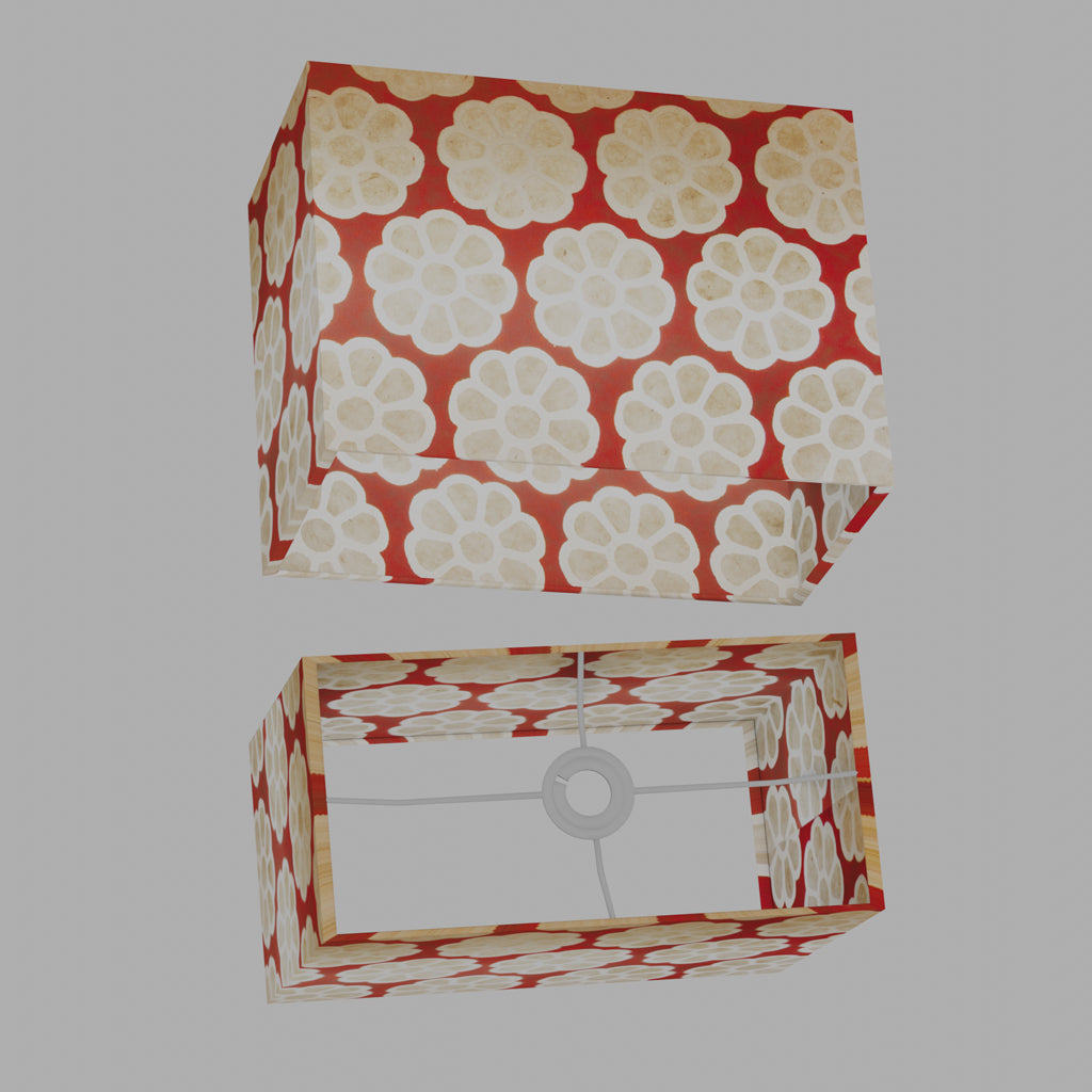 Rectangle Lamp Shade - P18 - Batik Big Flower on Red, 40cm(w) x 30cm(h) x 20cm(d)