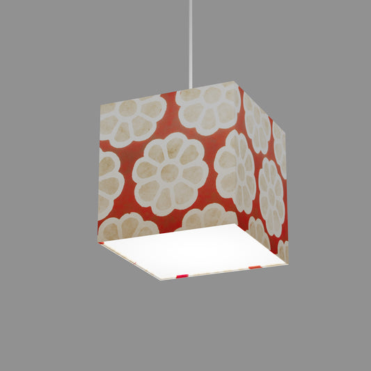 Square Lamp Shade - P18 - Batik Big Flower on Red, 20cm(w) x 20cm(h) x 20cm(d)