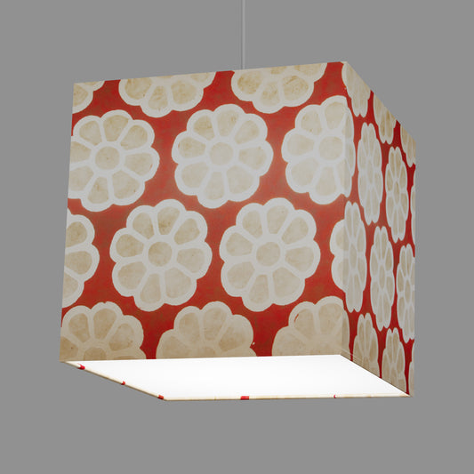 Square Lamp Shade - P18 - Batik Big Flower on Red, 30cm(w) x 30cm(h) x 30cm(d)