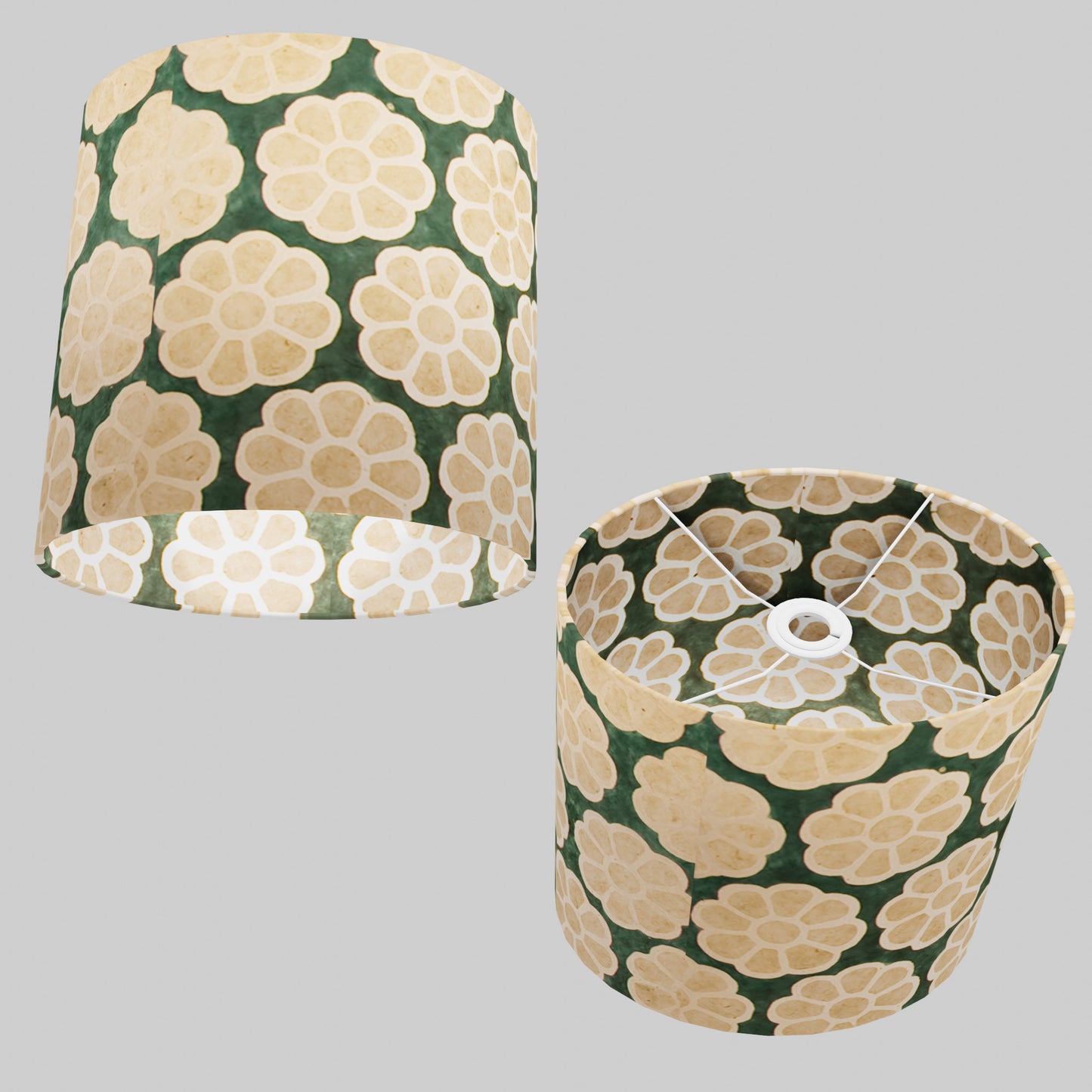 Oval Lamp Shade - P19 - Batik Big Flower on Rainforest, 30cm(w) x 30cm(h) x 22cm(d)
